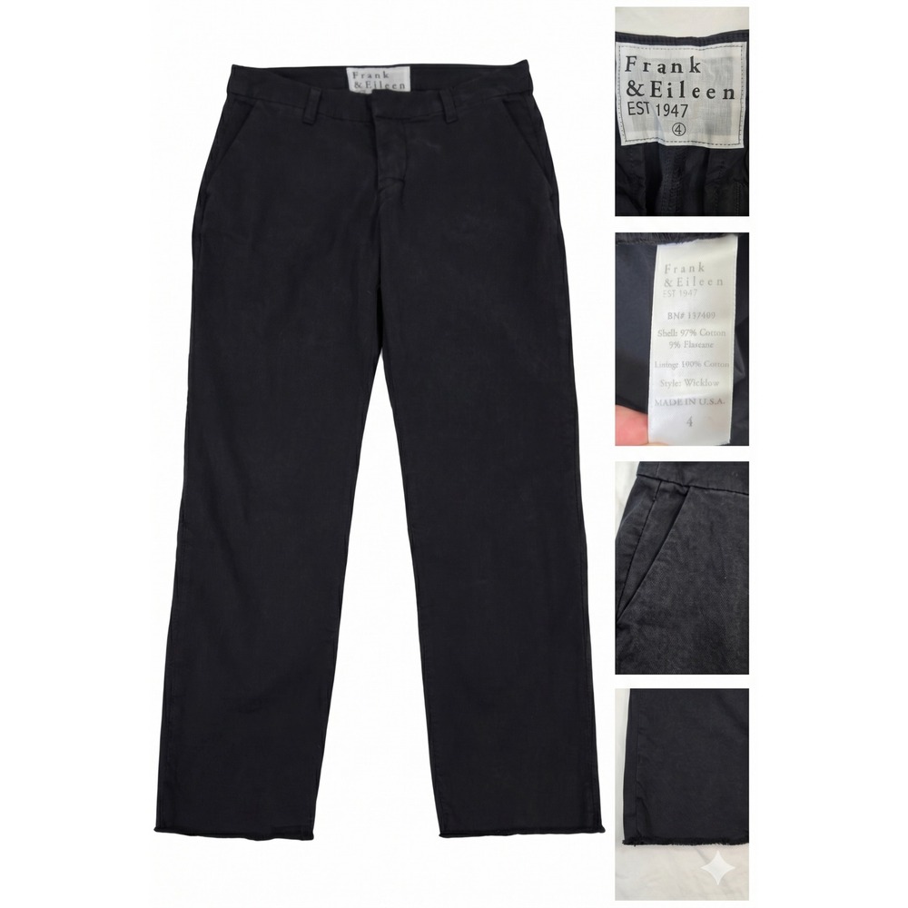 Frank & Eileen Wicklow Pants Italian‎ Cotton Chino Black Made in USA Womens 4